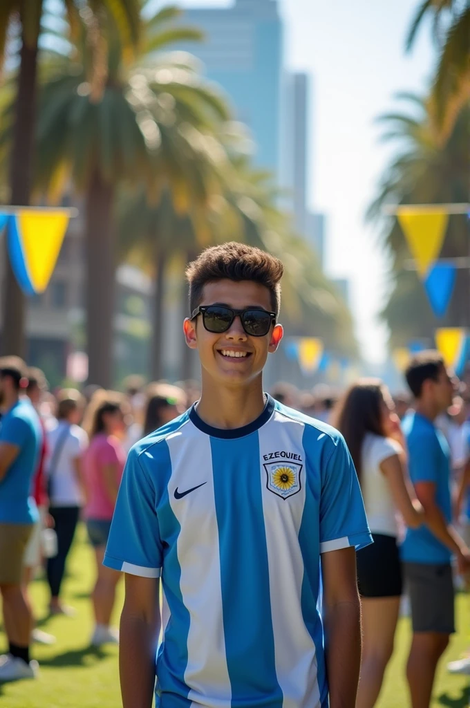 A teenager who has a Uruguay shirt and says Ezequiel on the shirt
