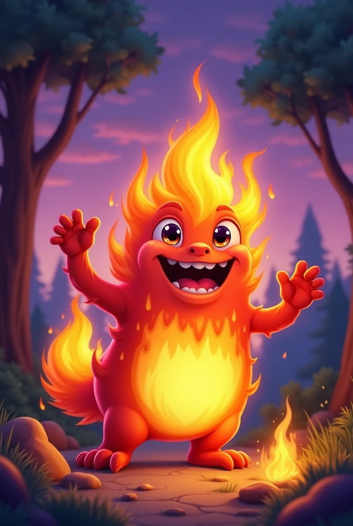 Friendly smiling fire monster