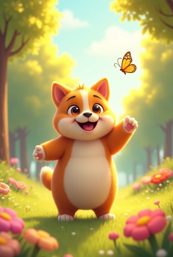 Anthropomorphic fluffy fat dog character ,Smiling face