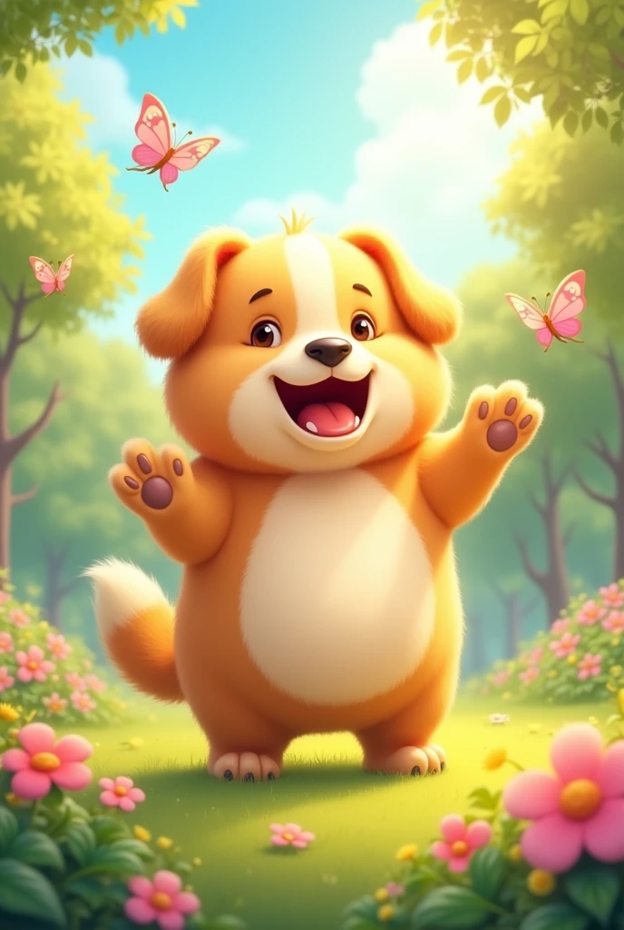 Anthropomorphic fluffy fat dog character ,Smiling face