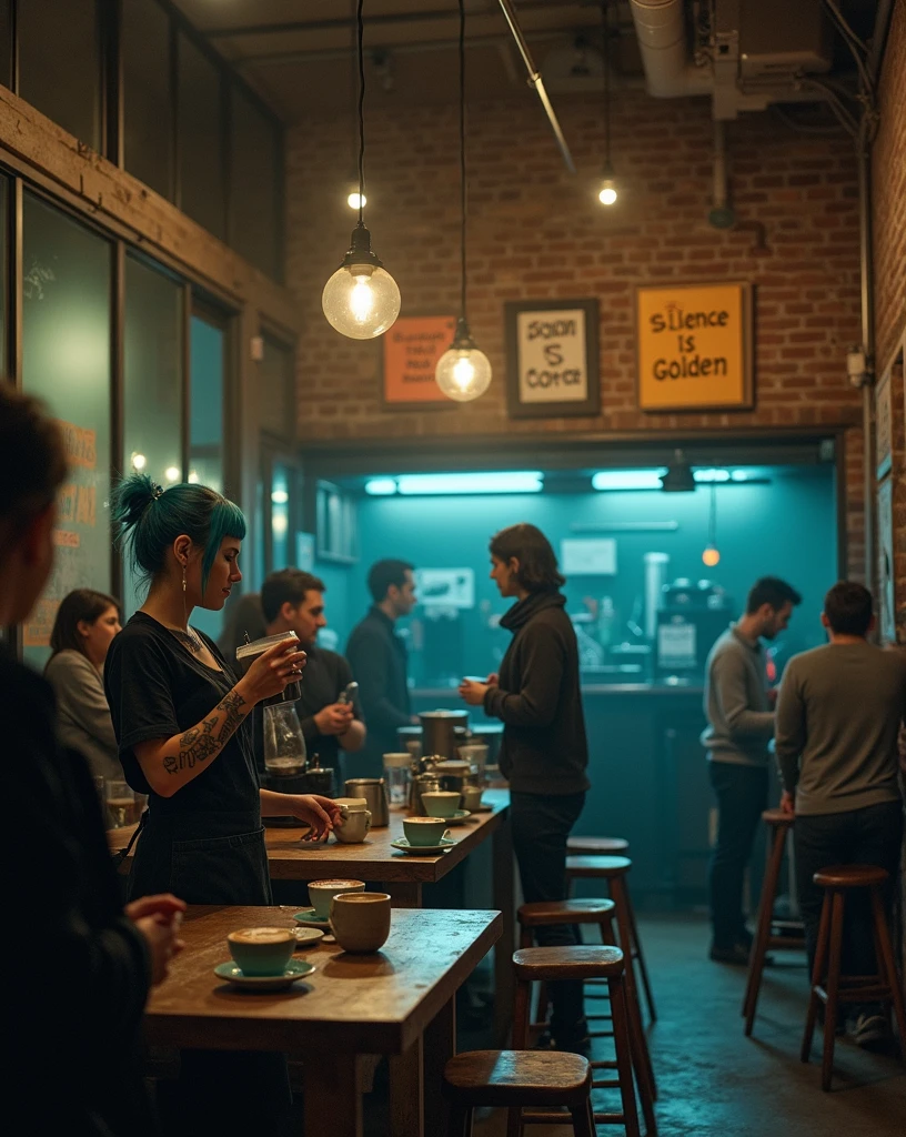 make a realistic coffee house and it should be paradoxical vibes written over it