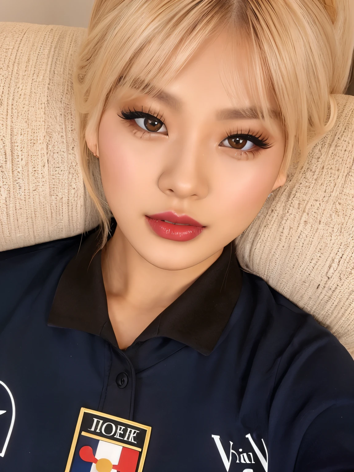 Canon RF85mm f/1.2,masterpiece,Best Quality,ultra high resolution,VC,1 girl,(mixed korean,kpop idol:1.2),Alone,white_bright_fur,black eyes,collar,((Brown_long_Wavy_hair)),((rosa_bright_Lips)),eyelashes,hits,Do,make up,bright,log,fur texture,bracelet,off the shoulder,transparent,big breasts