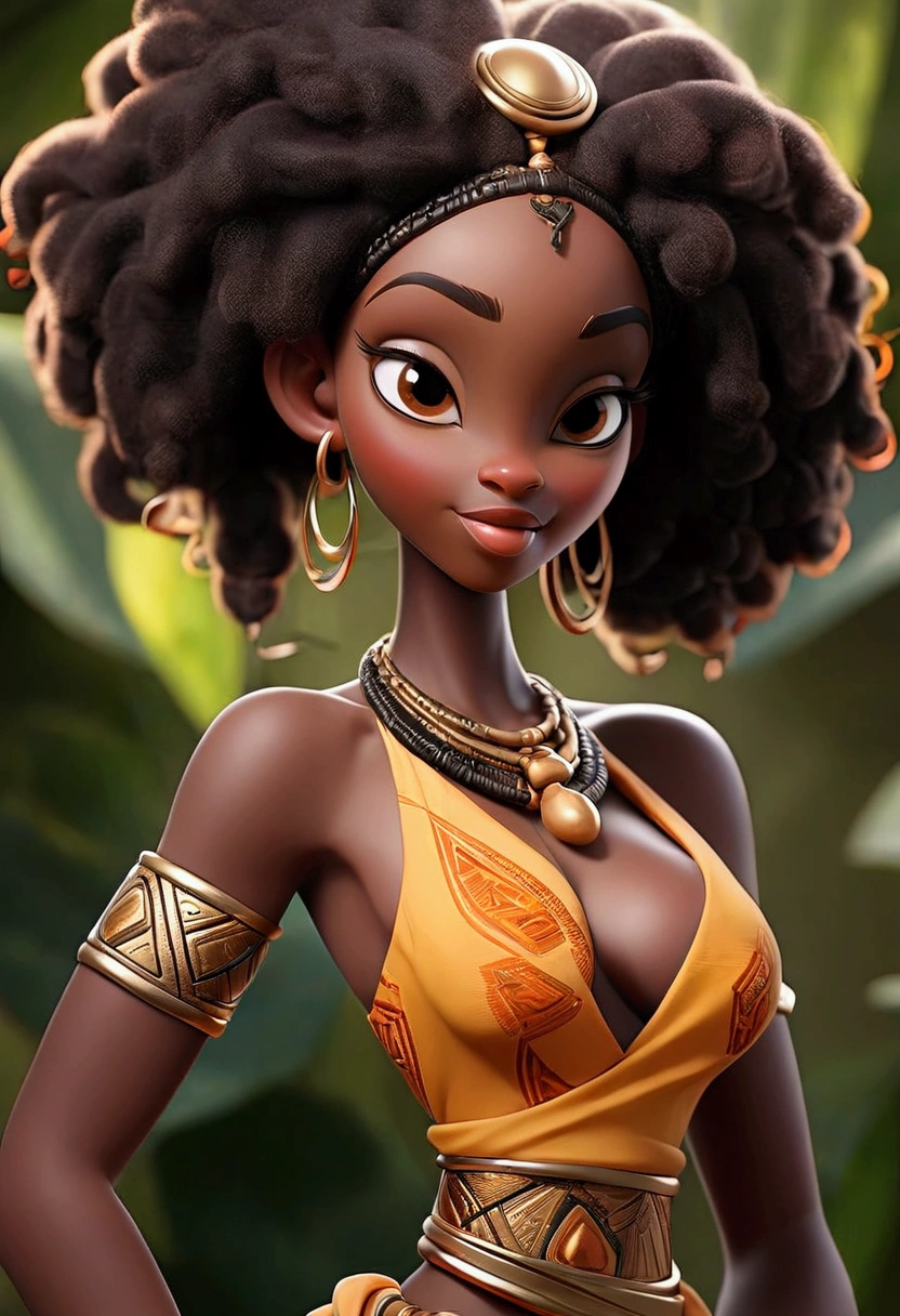 African goddess of lust and desire, seductive eyes and smile, curvaceous and slender body