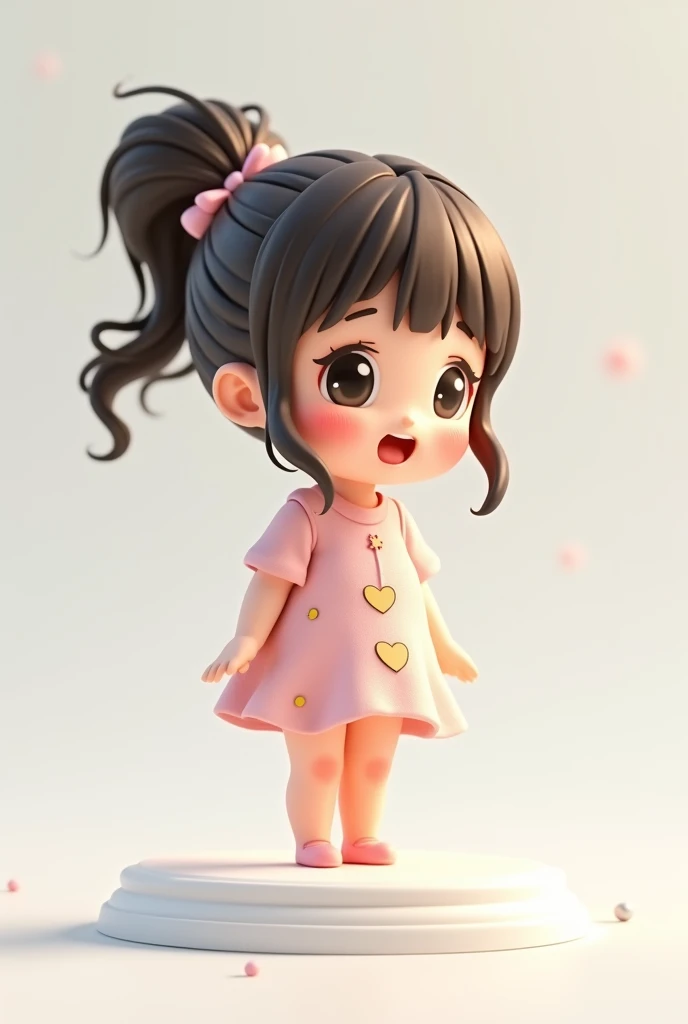 Drawing of one with ponytail and dress, cute 3d rendering, cute detailed digital art, mini cute girl, cute digital painting, Stylized 3D rendering, cute digital art, cute rendering 3d anime girl, small curve , cute! C4D, A single full-body character, Standing on a white base