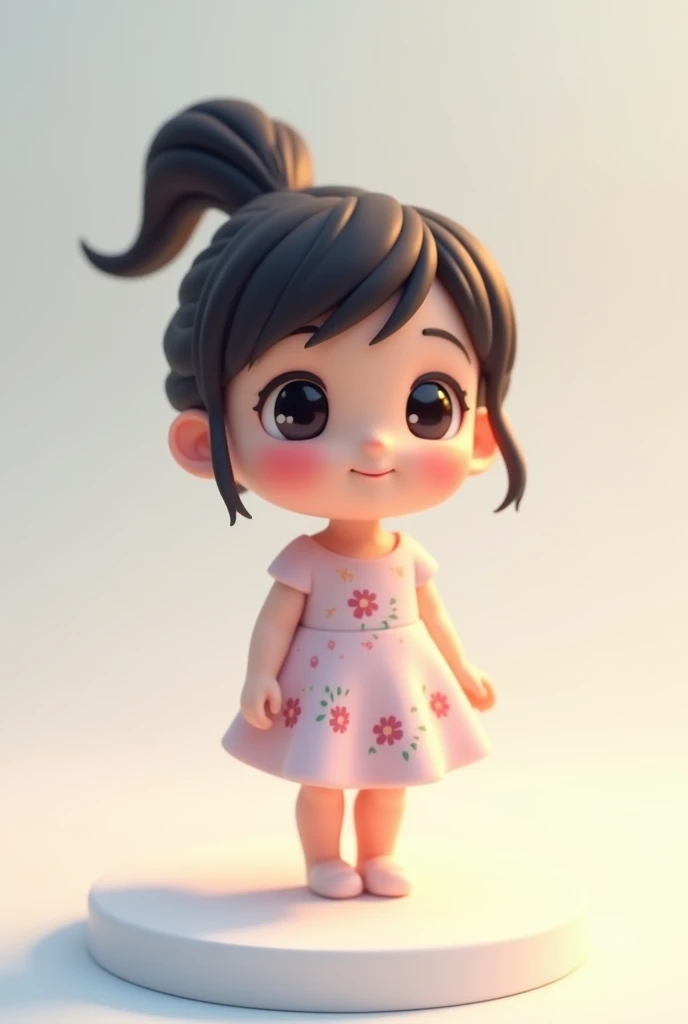 Drawing of one with ponytail and dress, cute 3d rendering, cute detailed digital art, mini cute girl, cute digital painting, Stylized 3D rendering, cute digital art, cute rendering 3d anime girl, small curve , cute! C4D, A single full-body character, Standing on a white base