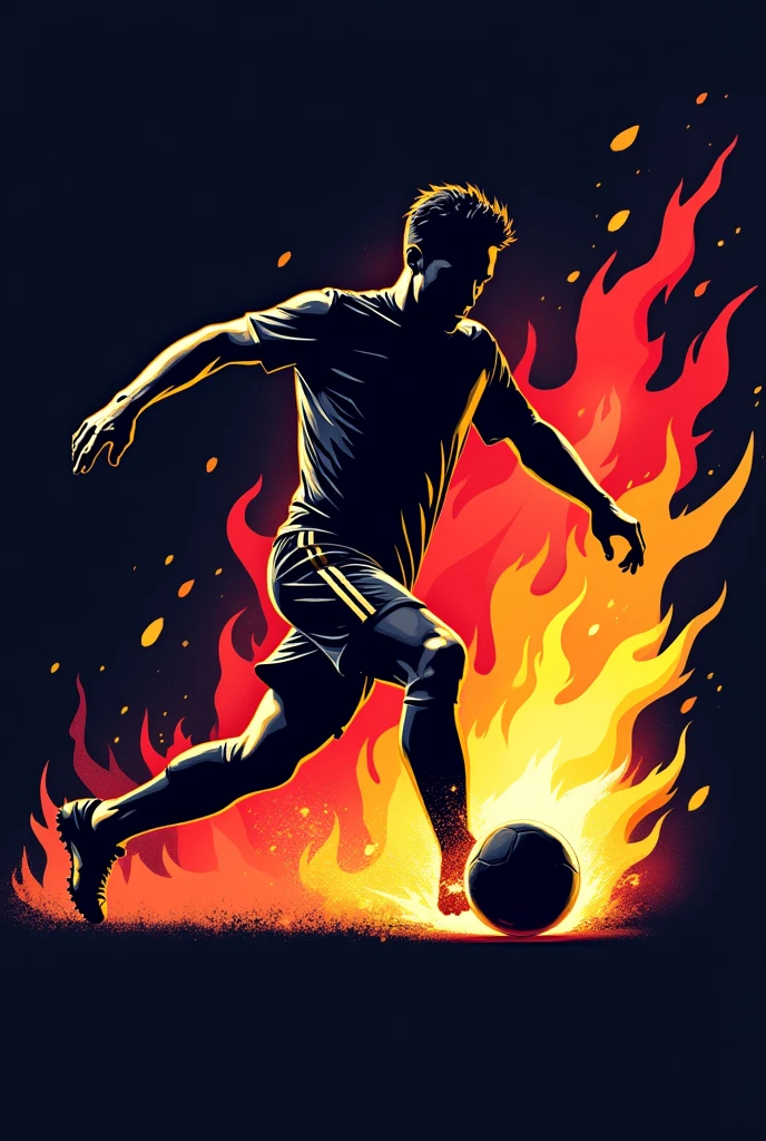 A logo of a soccer player kicking the fire ball