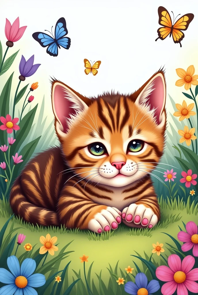 CREATE A LAYING DOWN STRIPED KITTEN TO COLOR 