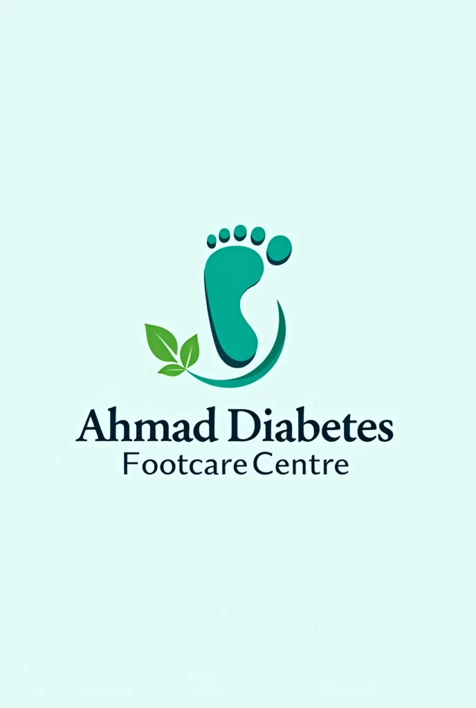 Design a logo that combines a stylized foot icon with a glucose meter. The logo should include the brand name 'Ahmad Diabetes Footcare Centre' and use colors like blue and green for trust and health. Incorporate a soft, medical feel."