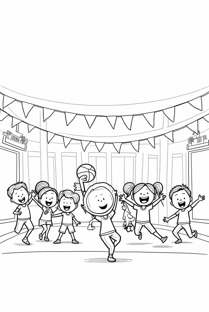 Image à colorier en noir et blanc pour enfants
Thème rentrer scolaire
Ensemble d’enfants en classe de sport