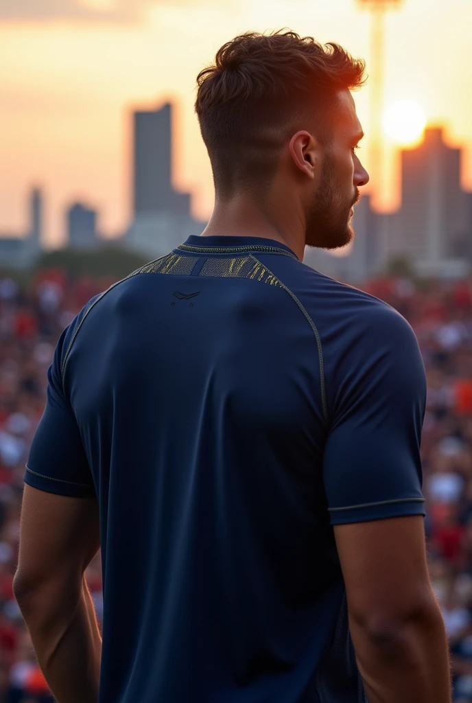 Football sports shirt (without American football) from the city of Atlanta in navy blue with small yellow details and more detailed without having anything written nor