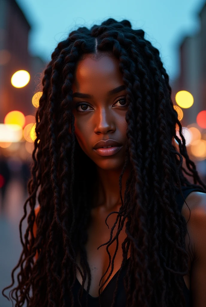 Create 3 images of a black woman with curly braids over her face