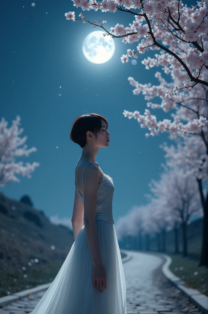 Uma modelo coreana com o cabelo curto em um concept Photo para "whisper of moonlight"