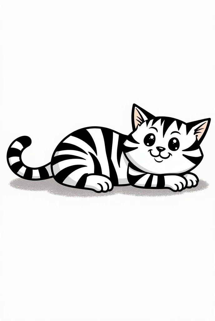CREATE A KITTY WITH STRIPES LYING DOWN IN BLACK AND WHITE FOR CHILDREN TO COLORCOLOR WITHOUT DRAWING IN THE BACKGROUND
