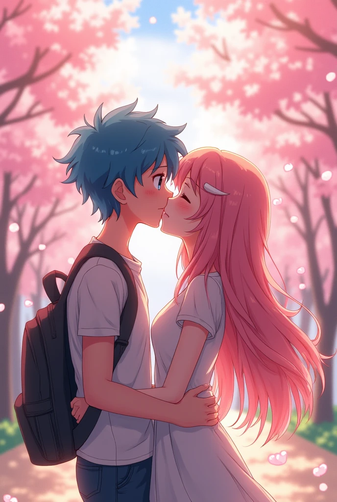 Anime boy kissing his girlfriend 