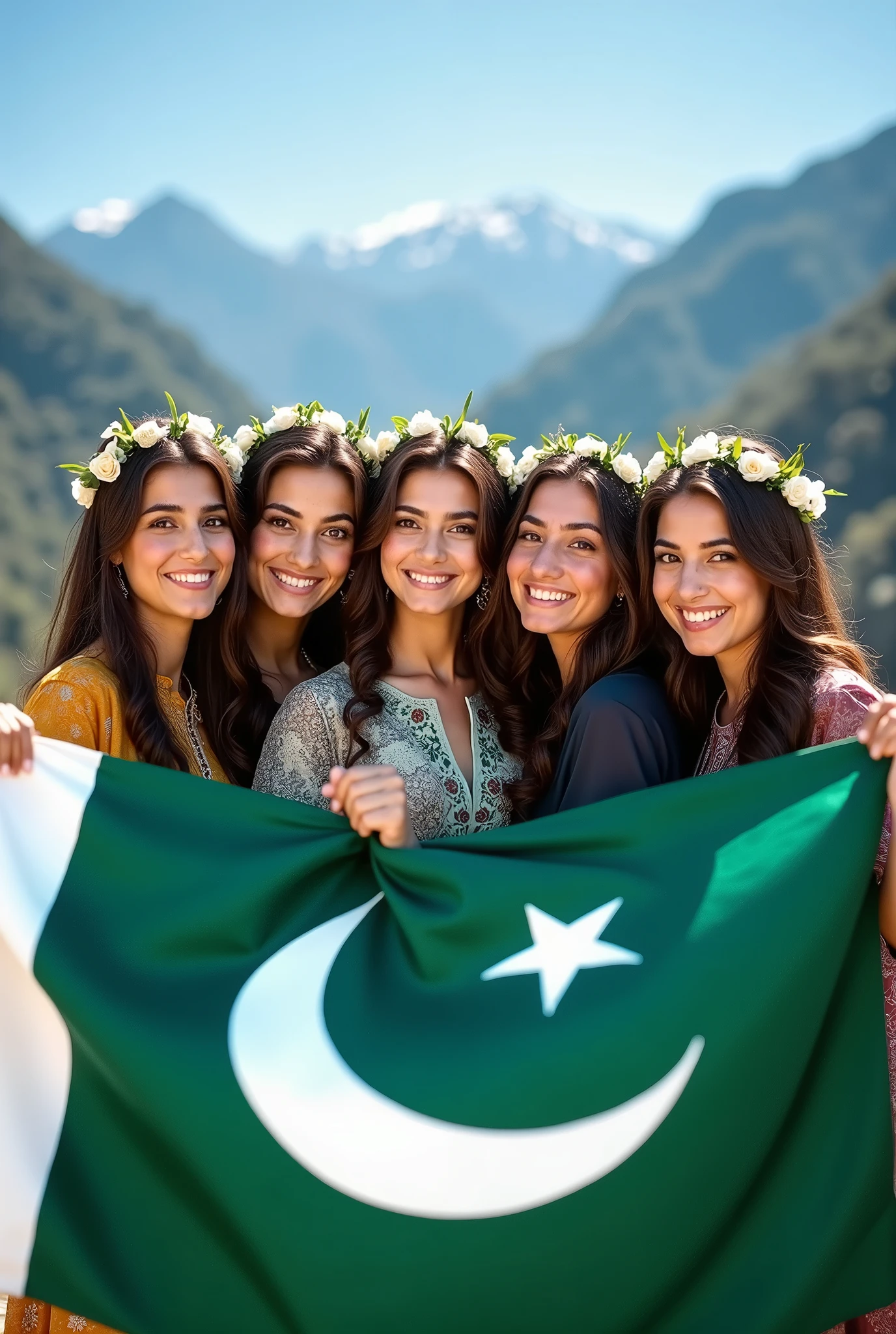 Beautiful Pakistani girls with Pakistani flag