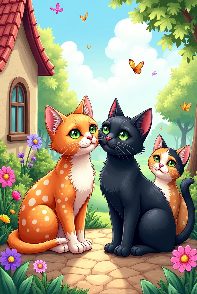 CREATE A COLOR PAGE OF THE FOLLOWING TEXT ONCE UPON A TIME THERE WAS A CAT, two cats... THAT BECAME THREE