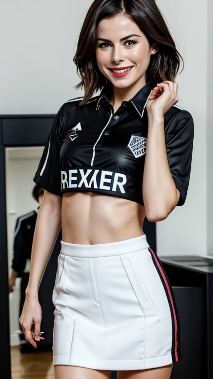 Lena Meyer-Landrut in sexy referee clothes with lipstick and smiling