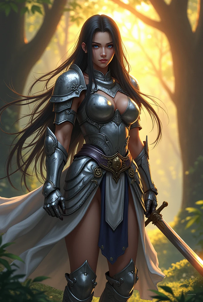 Kaome Higurashi a brave and beautiful warrior who uses a silver armor, black hair, blue eyes and turgid body, carry a sword