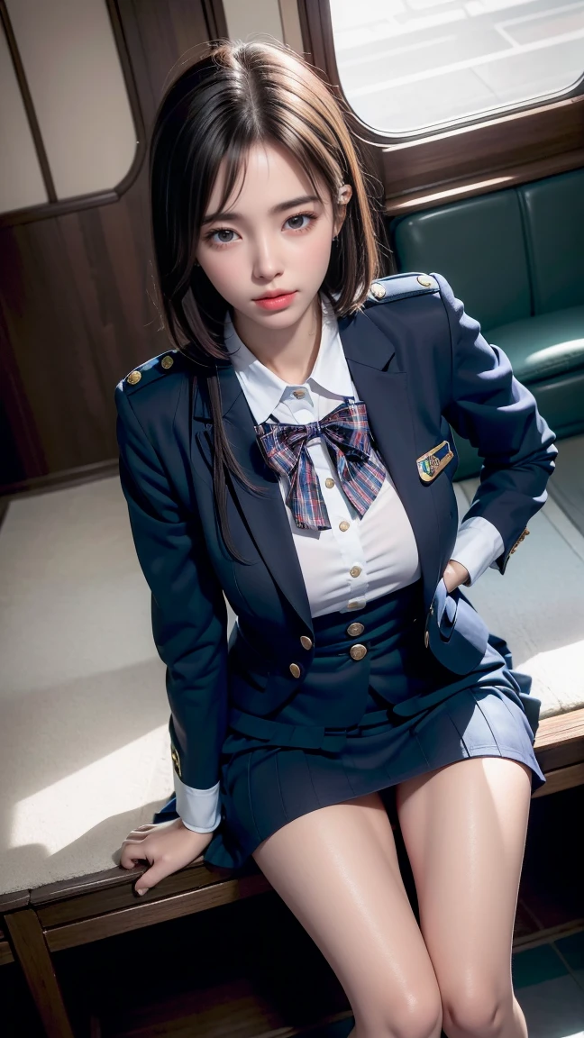 Stewardess Uniform, Sucking a man&#39;s penis, Blowjob , Top quality work，actual work，Ultra Premium Graphics，8K HD CGオペレーション，High quality graphics、Short Black Bob Hair、、Uniform stained with sperm

