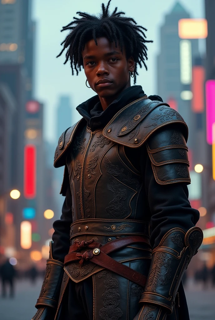 Black teen in leather armor