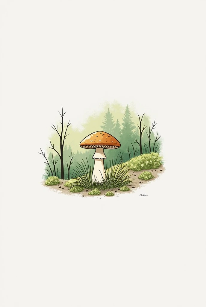 Make a realistic mushroom image, but in drawing, let it be simple