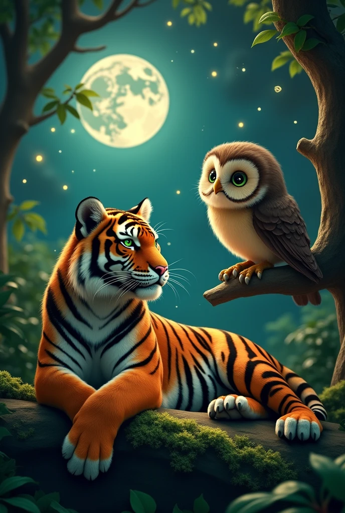 The tiger laughed at the owl's words.