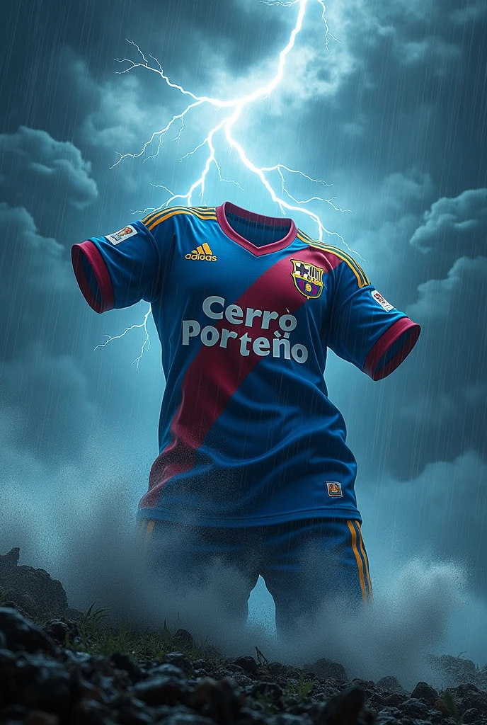 A cyclone wearing a shirt from the Cerro Porteño club in Paraguay