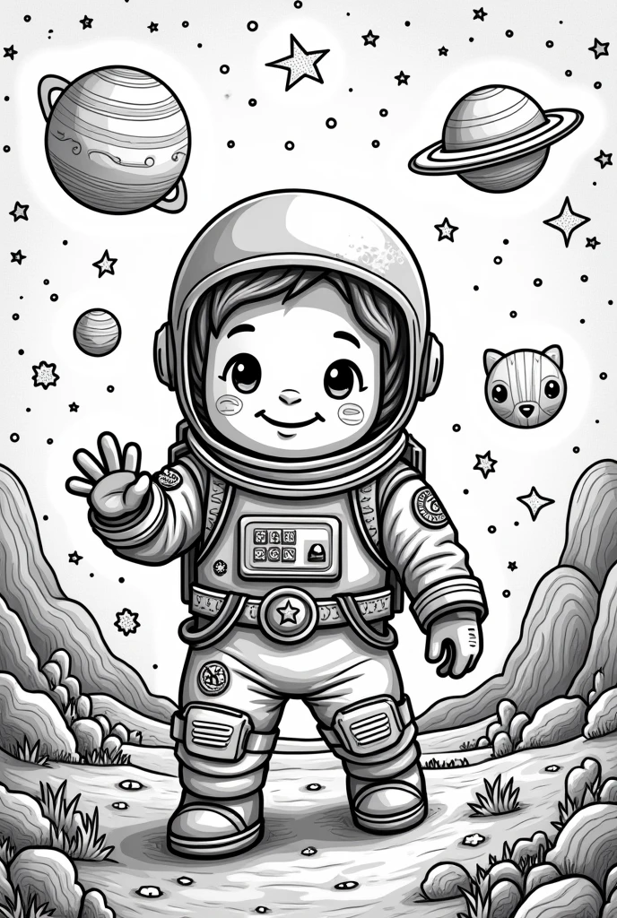 Create images for a coloring book about Space Adventures