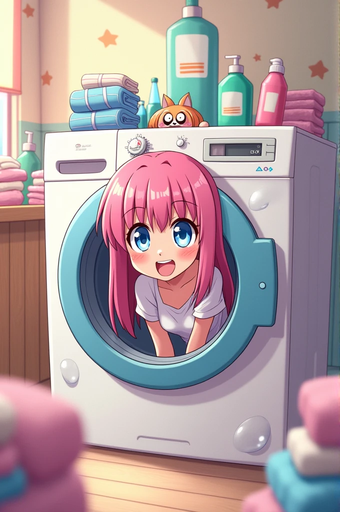 Naked anime character bends over in washing machine and can&#39;t get out