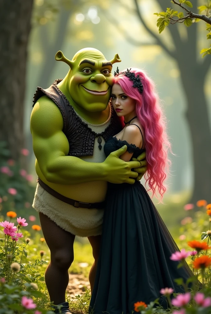 Shrek hugging pink haired goth girl