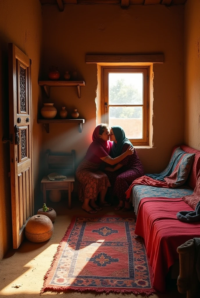 Mariam went to alishba and hug her in old traditional mud house