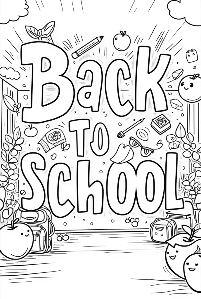 Black and white coloring picture for children Back to school theme Letters and numbers sets