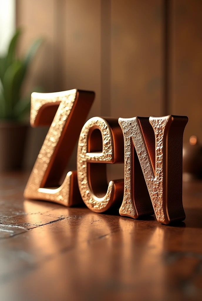 Create a 3D image on the bronze and reflect the full name of AuroZen 