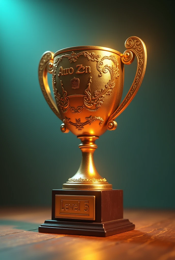 Create a 3D image about level 3 bronze and the full name of AuroZen