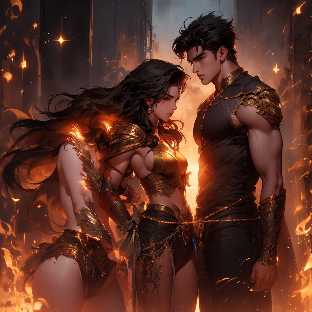 Hes the male version of wonderwoman his name is Dean of Themyscira but his super hero name is Wonderboy he is a is a noticeably tall and fair-skinned man with straight waist-length black hair, blue eyes, and broad shoulders.Themyscira She is ageless and attractive in appearance, sporting a slender and athletic frame with a muscular build his personality is  compassionate caring, stubborn, opinionated, highly competitive, outgoing immortal Amazon is an accomplished strategist and tactician, leader, and diplomat. She has been shown to astrally project herself into various lands of myth. In some cases, she has shown the ability to place individuals into a state of sleep while under the power of her golden lasso and has long hair and wide blue beautiful eyes and shirtless but wears shorts from his waist to his knees with his golden lasso on his waist and a golden and wearing Bracelets of Submission on his wrists and only his chest is showing and his suit covers his abs and the rest of his body with a more feminine eyes and face and a smile and long wavy hair to his shoulders , 1 person 