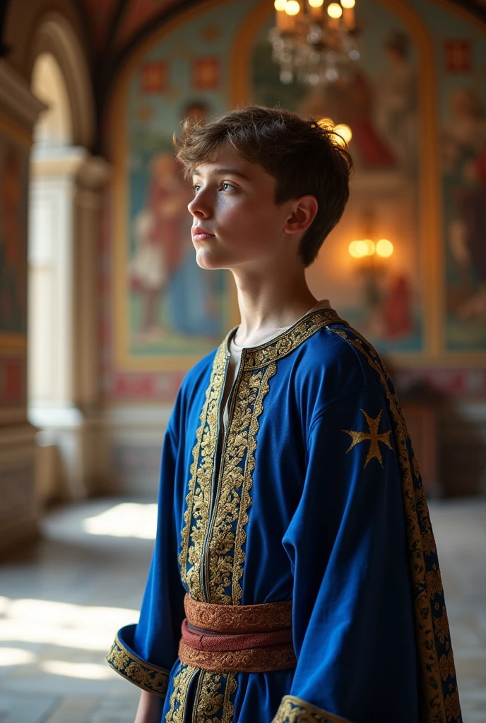 White ager in elegant medieval clothes