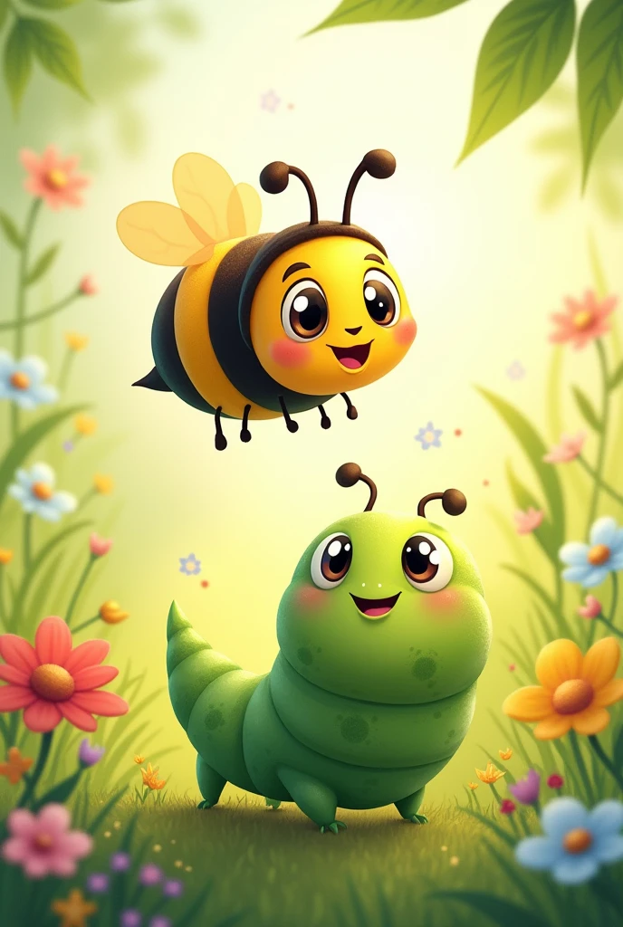 Drawing of a bee with a caterpillar for a story