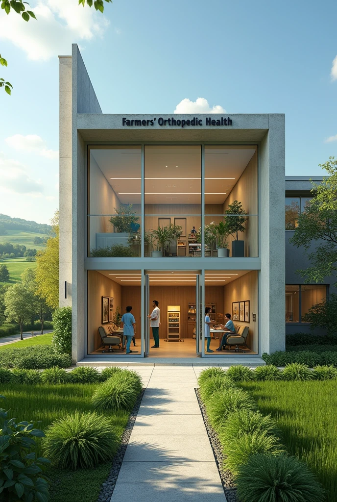 DRAW ME A PICTURE OF A SPECIALIZED ORTHOPEDIC HOSPITAL FOR FARMERS 
