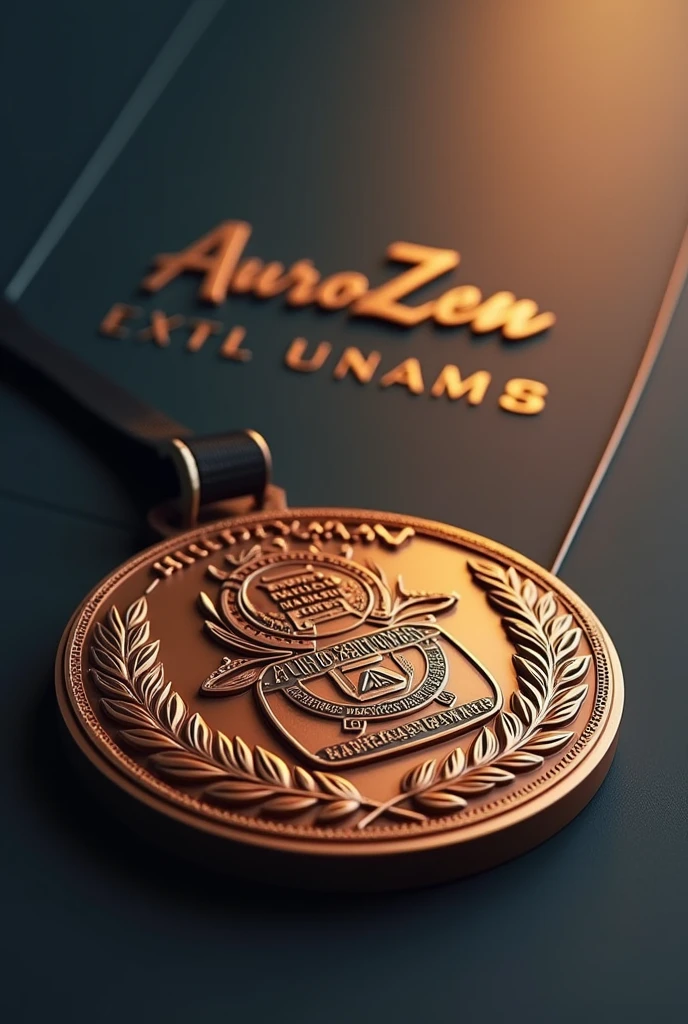 Create a 3D image of a medal about level 3 bronze and in the background the full name of AuroZen 