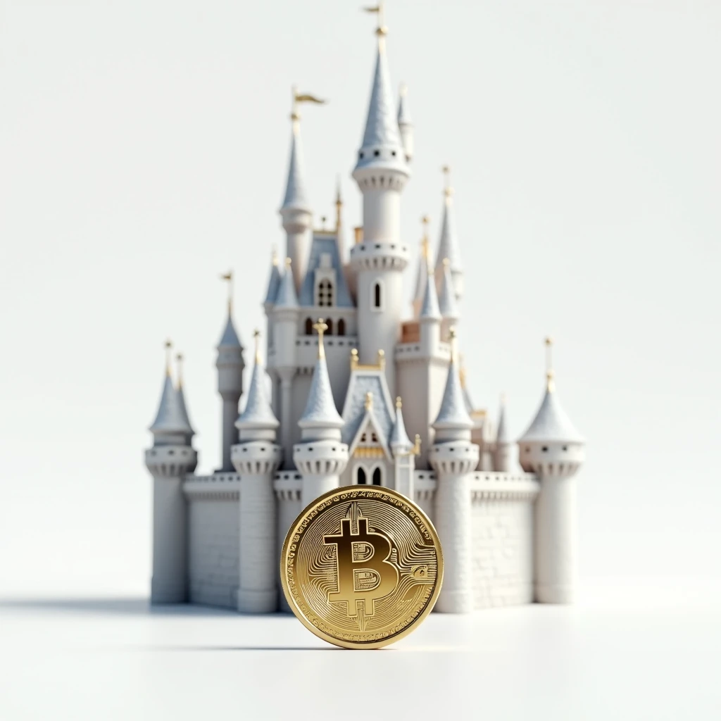 3D model, castle and dollar coin, White background