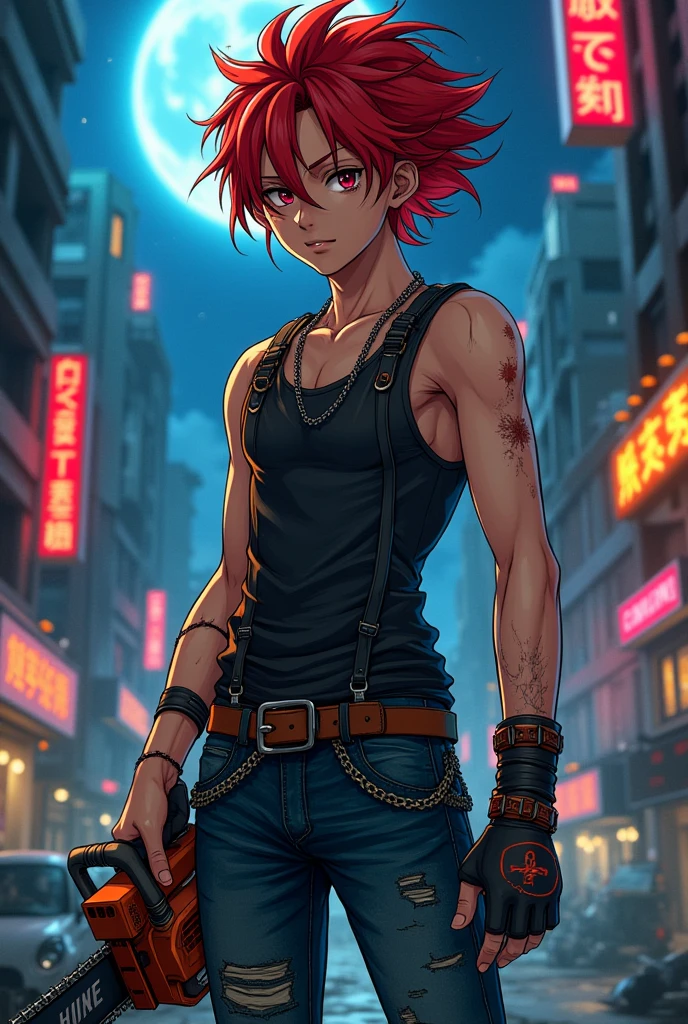 Generates a 16 year old chainsaw man red haired anime boy