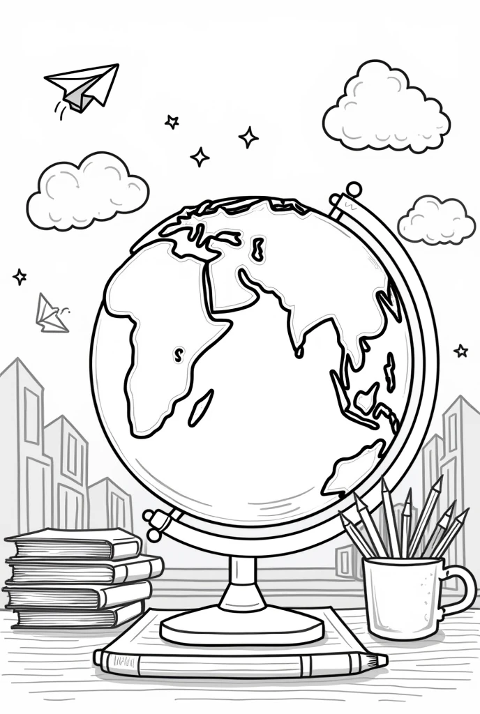 Black and white coloring picture for children Back to school theme Globe