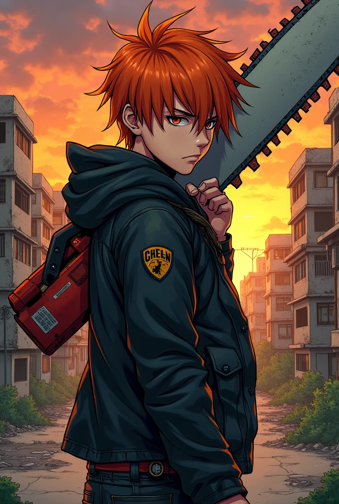 Generates a 16 year old chainsaw man orange haired anime boy
