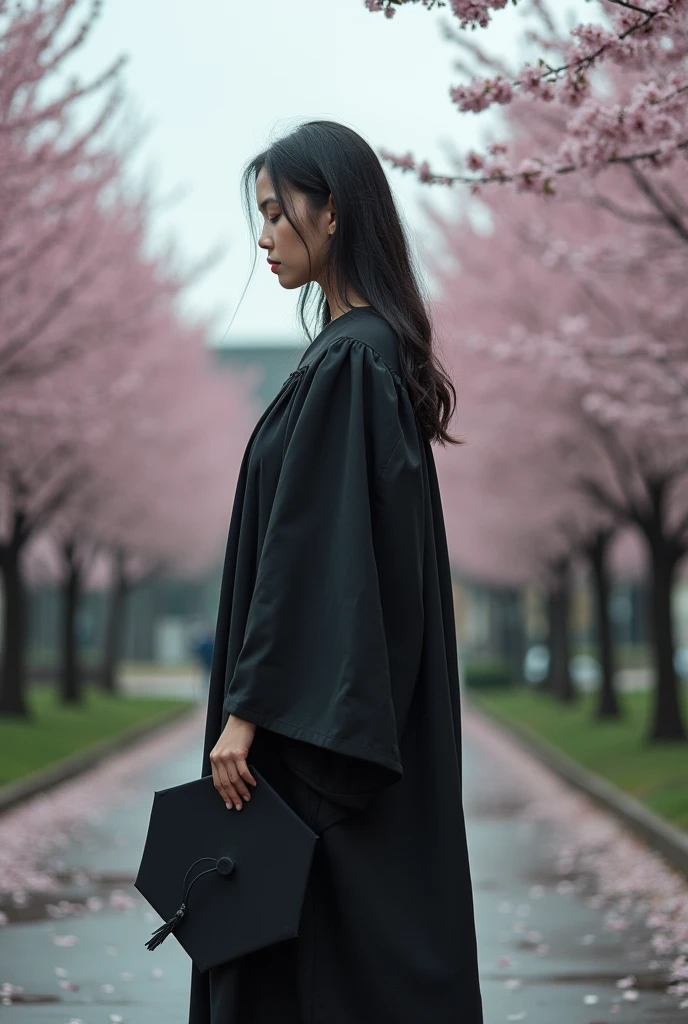 Make an adult with graduation gown sad