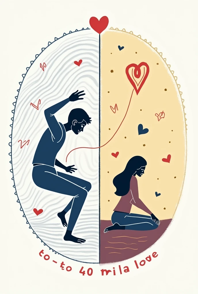 In one half, show a figure that is wobbling or in erratic motion, with visual elements that suggest instability, such as wavy or broken lines. In the other half, it features a figure that is calm and poised, surrounded by symbols of stability and respect, such as a steady heart, a pair of interlocking hands, or a continuous circle representing empathy and lasting connection.
Make it in drawing style, simple