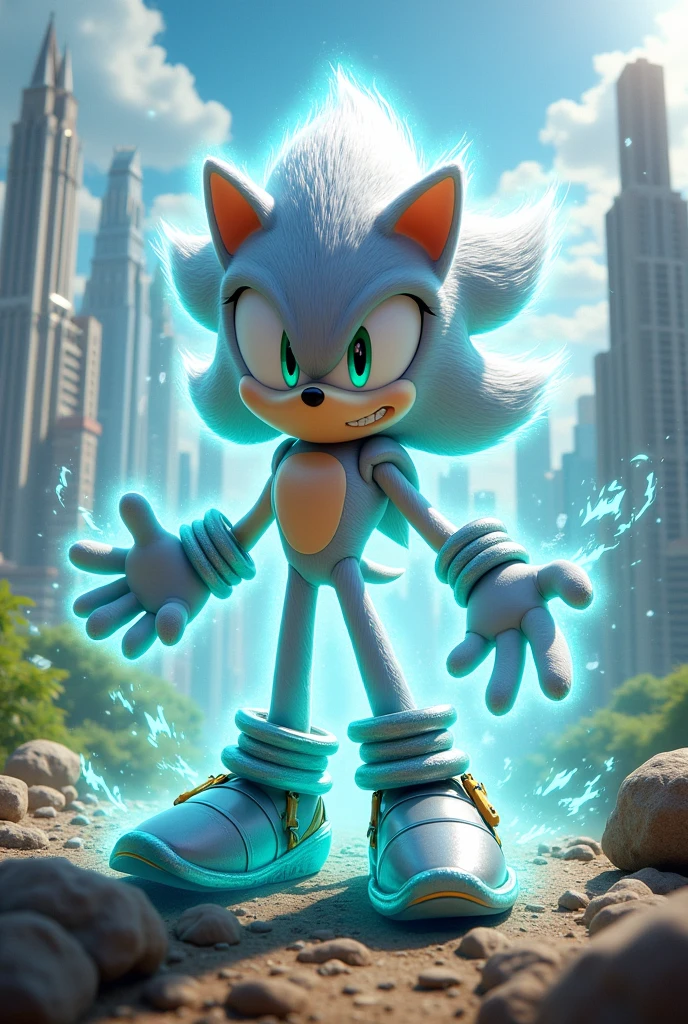 Silver the Hedgehog is a silver hedgehog who first appeared in the 2006 game Sonic the Hedgehog.. Silver has and has telekinetic powers, which allows you to move objects and people with your mind. When you use these powers, Silver becomes enveloped in a turquoise aura and can shoot circles from his hands and stop time.. Silver also has super strength, Speed and Agility, and can generate gusts of wind and manipulate reality. Despite being very fast, Silver doesn't run as much as Sonic and Shadow