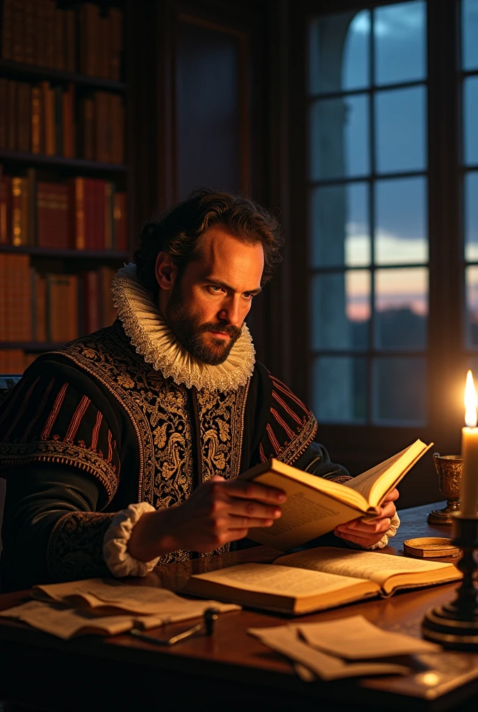 William Shakespeare reading Cervantes