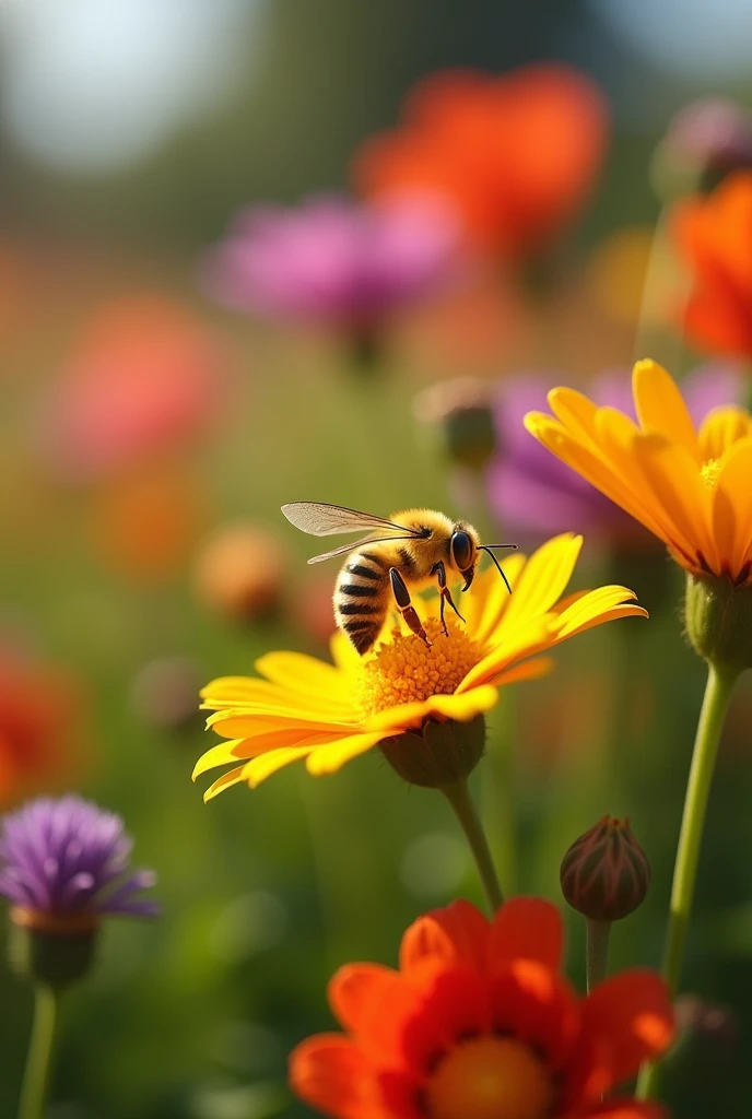 Drawing of a bee in a garden for a story