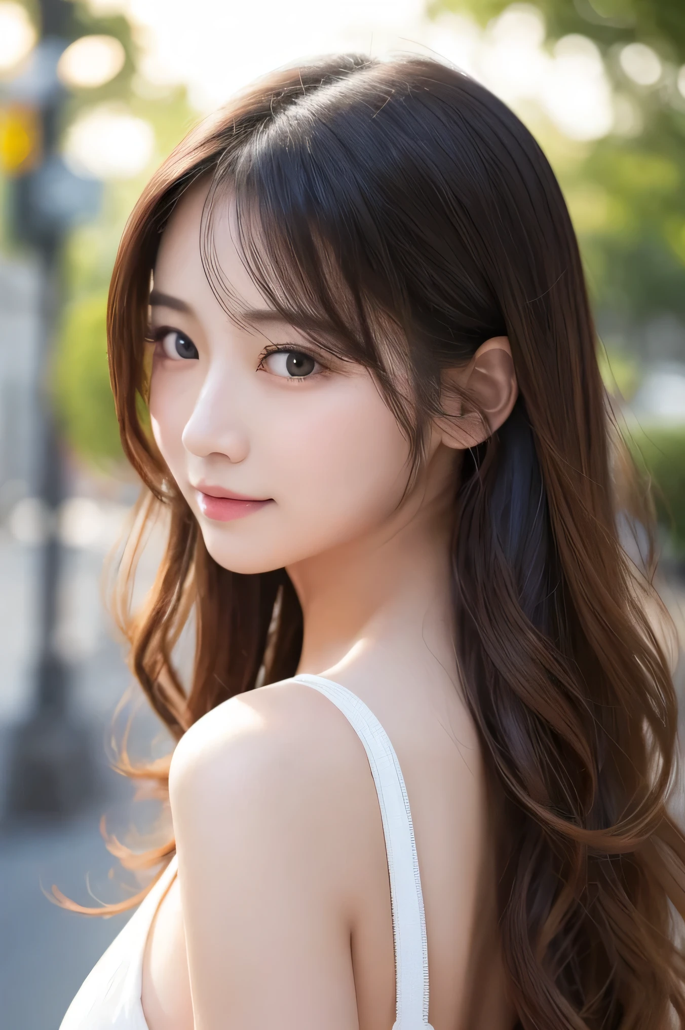 See through(of)、Long Wavy Hair、Close-up shot of buttocks looking up from below the ground、Realistic、((of))(1. Glowing Skin.4)、Shiny with radiant sweat，Accentuate cleavage，Face reality，lips are a little red，Cheeks are a little red，Sexy appearance，