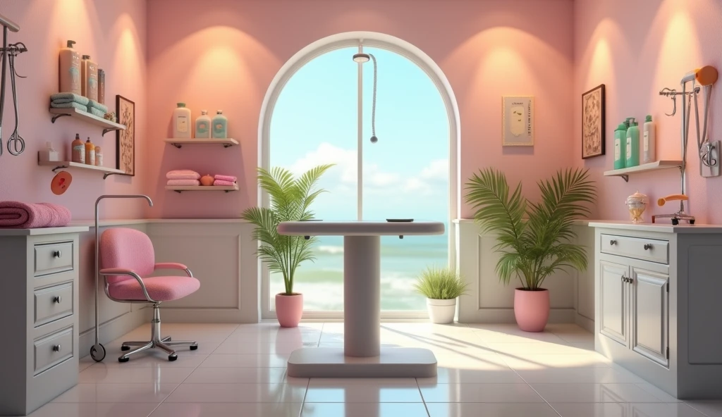 Dogs grooming room, no humans and dogs in the picture, add some grooming equipments 